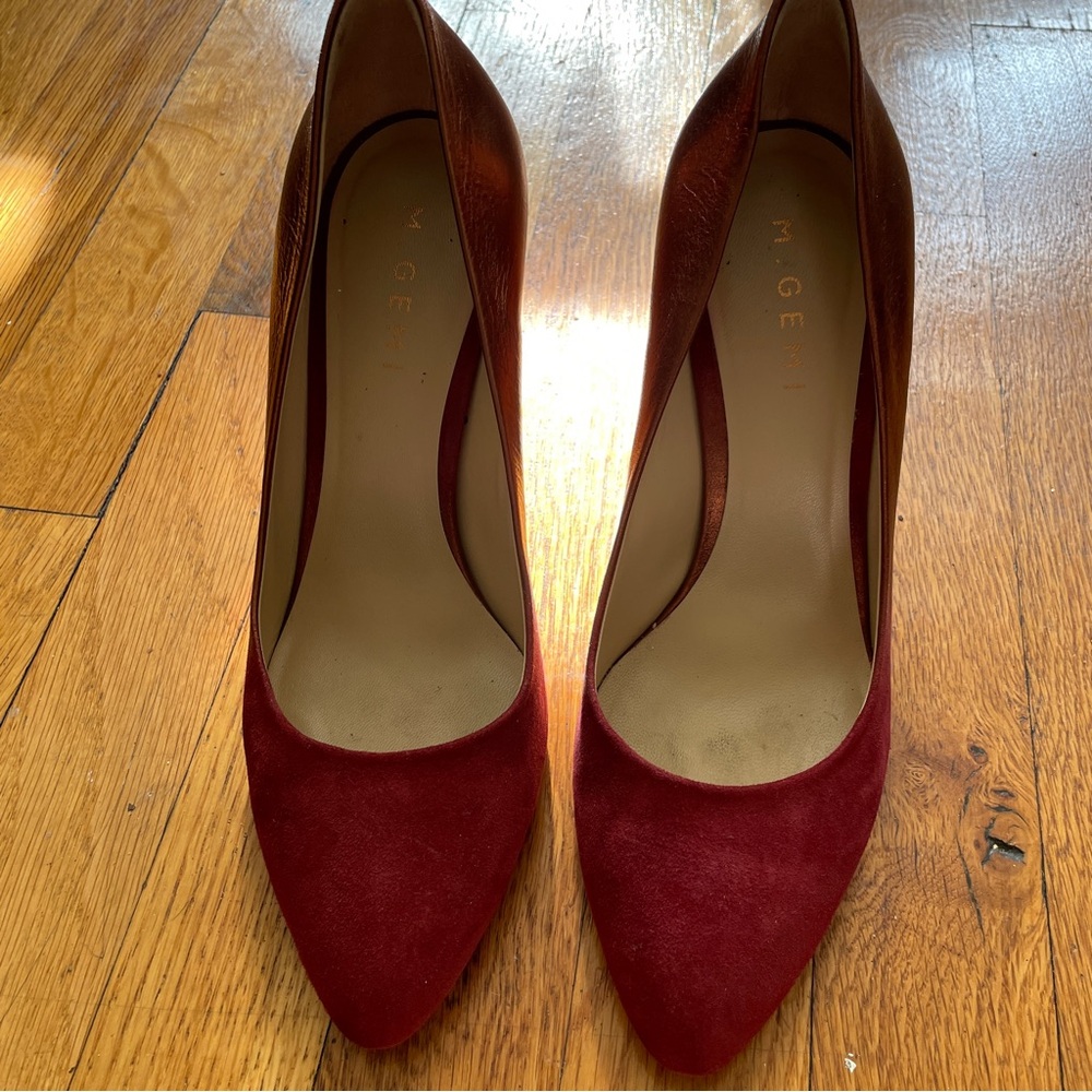 M. Gemi Lustro Suede+Leather Heels Ombré Chianti Copper red holiday metallic 38 - Picture 6 of 13
